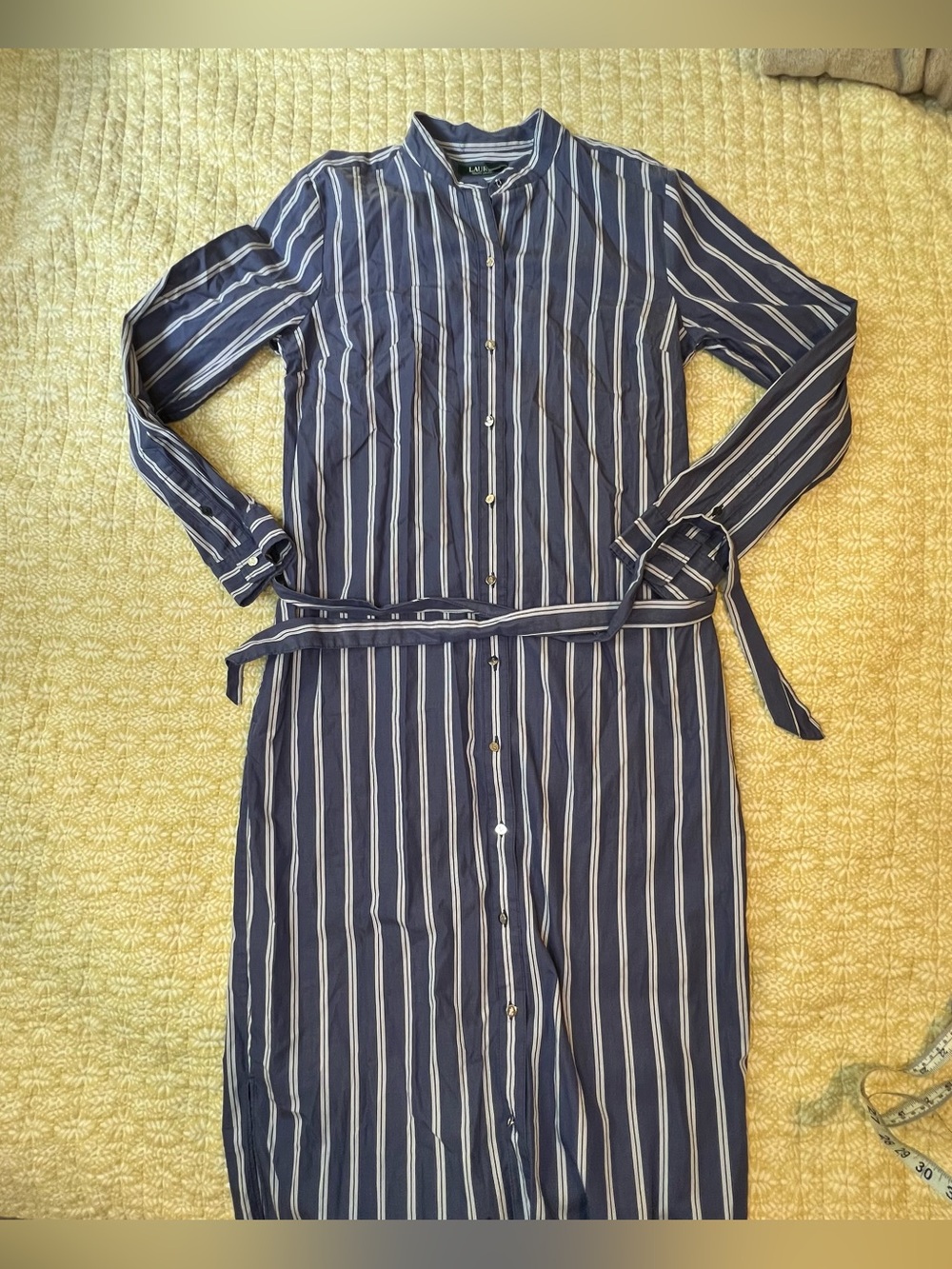 Lauren Ralph Lauren Navy and White Striped Maxi Shirt Dress